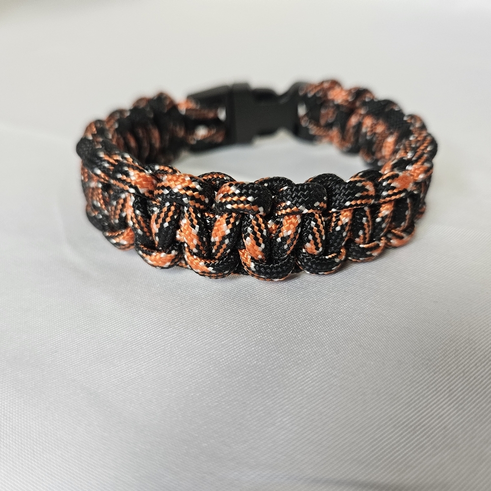 Handmade Black and Orange 550 Paracord Bracelet Size 8"